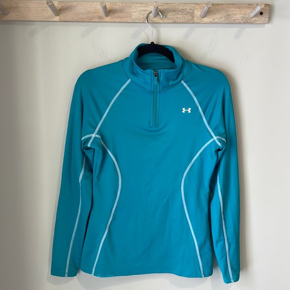 Under Armour | Cold Gear Semi-fitted Quarter Zip Teal Pullover | Sz S - Picture 1 of 5
